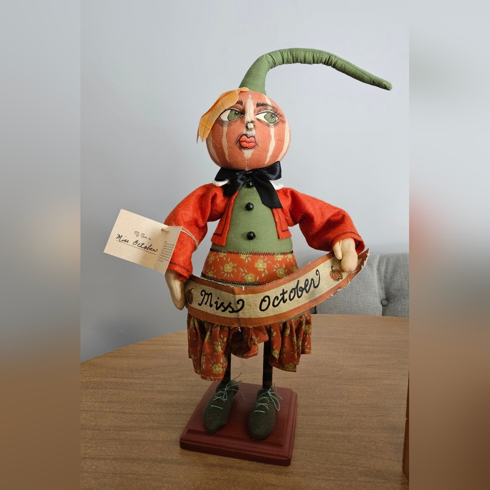 Joe Spencer Gathered Traditions Miss October Pumpkin Head Art Doll